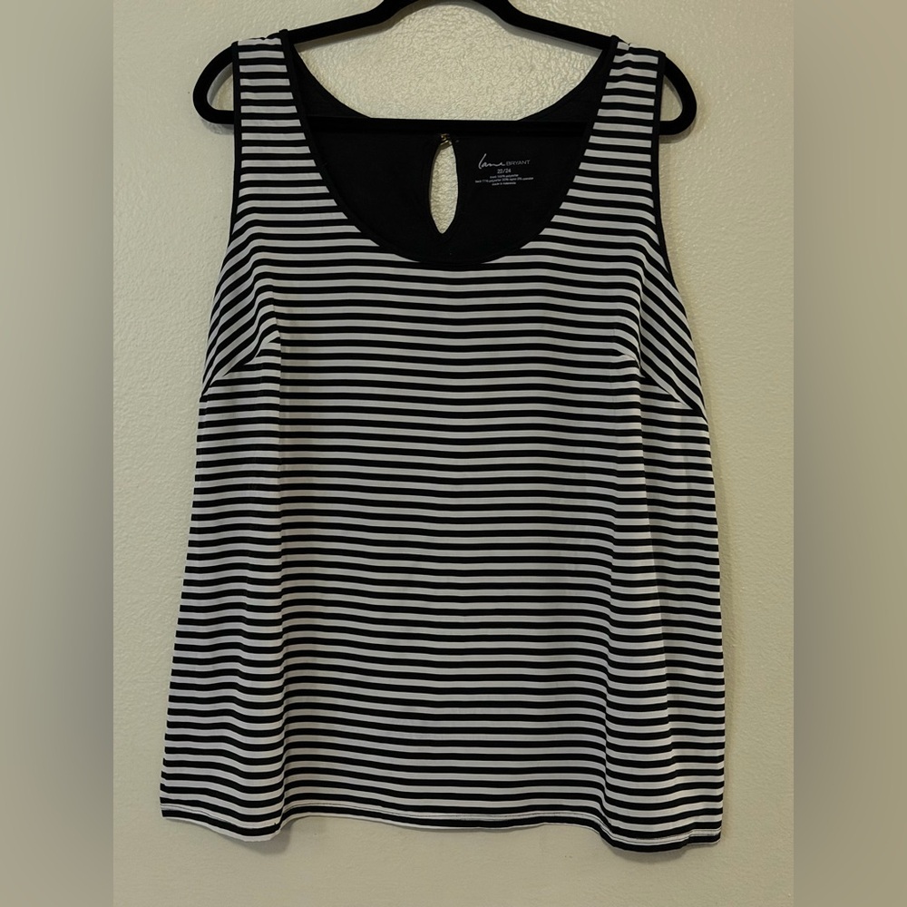 Lane Bryant Black and White Striped Tank Top